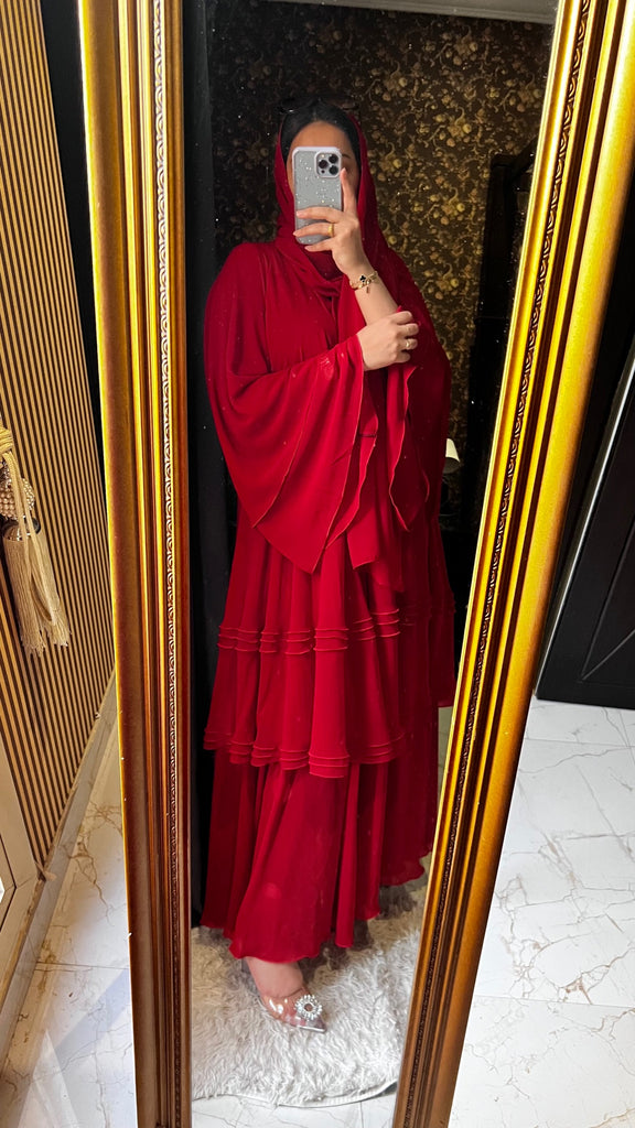 Red velvet Chiffon Abaya eid collection