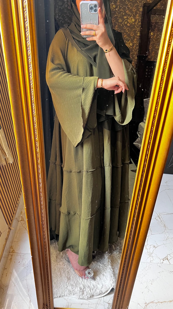 Army green Layered abaya new collection