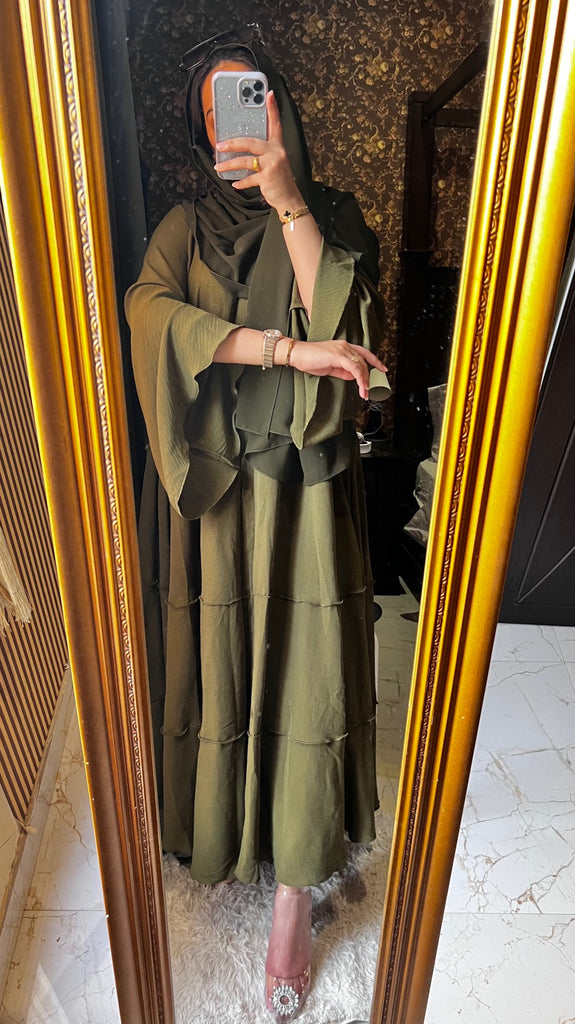 Army green Layered abaya new collection