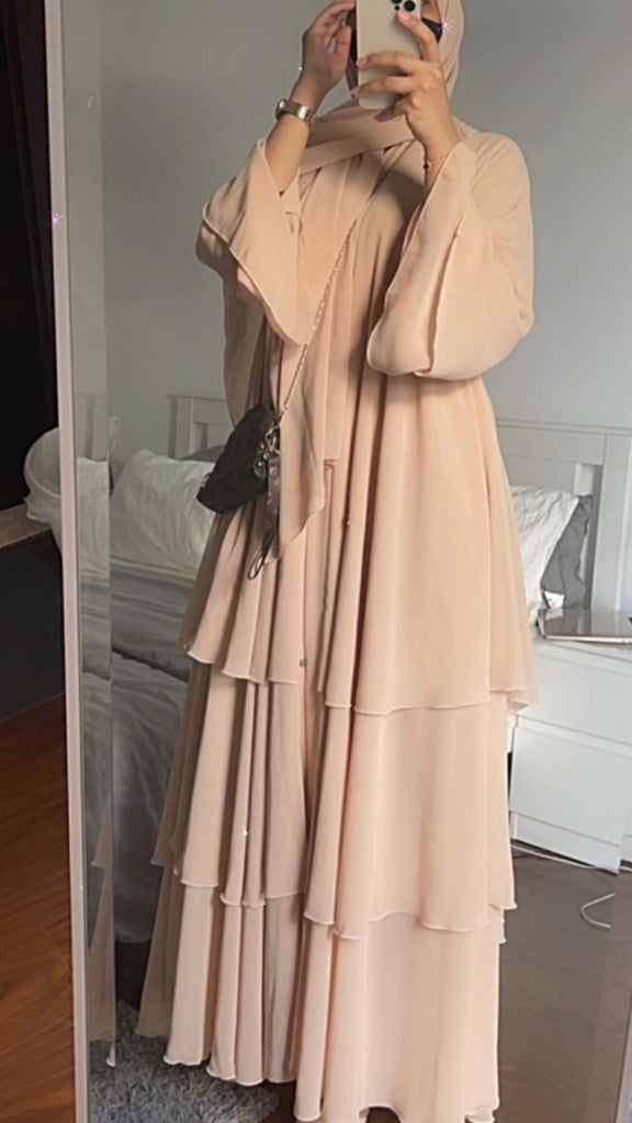 Beige layered Abaya - Fashionable Style